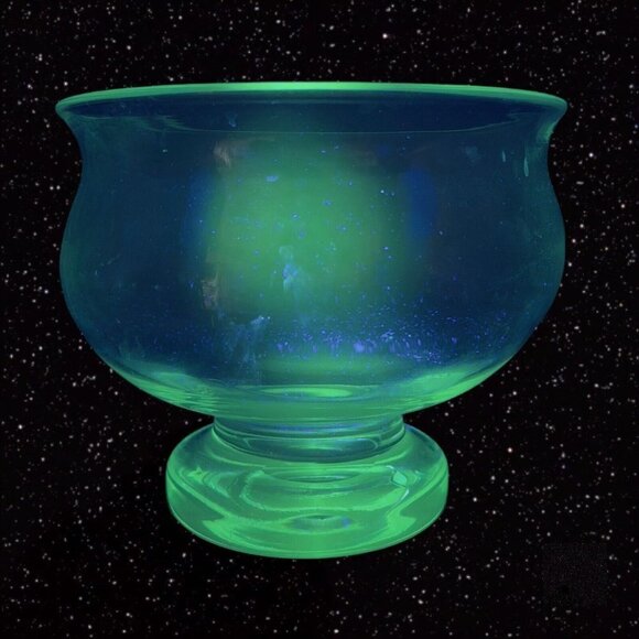 Antique Hand Blown Footed Bowl Clear Console Bowl Vase Glow Manganese 365nm UV